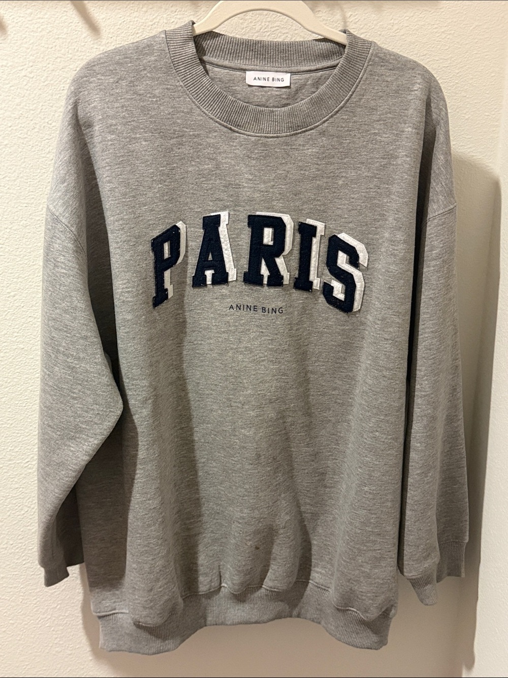 ANINE BING Gray Crewneck Sweatshirt with NAVY PARIS Applique